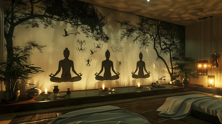 woman meditating in serene room with statement wall - Free Zen Meditation Room Photo - Meditation, Zen, Tranquility ...