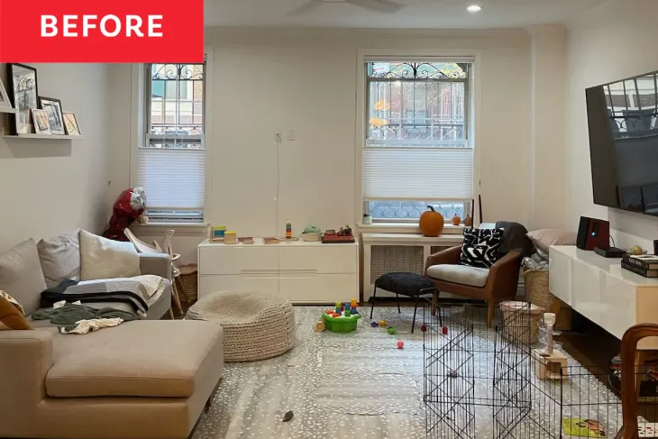 Cluttered room before and after organizing - How To Get a Playroom in Your Living Room Without Sacrificing ...