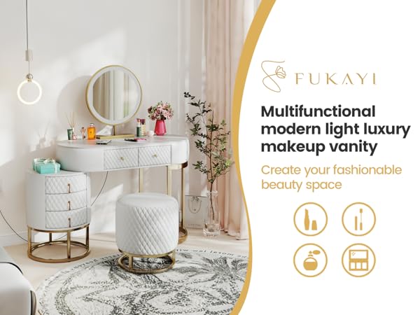 Minimalist skincare products on marble vanity - Amazon.com: FUKAYI Faux Leather Makeup Vanity Desk Set with LED ...