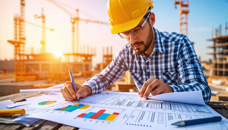 architectural blueprint with financial charts - Mastering Construction Loan Underwriting: Ensure Your Project's ...