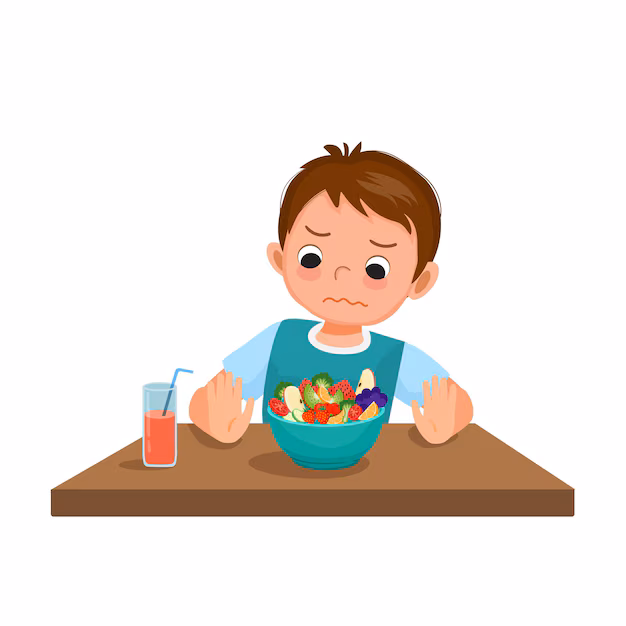 picky eater child refusing vegetables - Little boy picky eater refusing to eat fruits and vegetables ...
