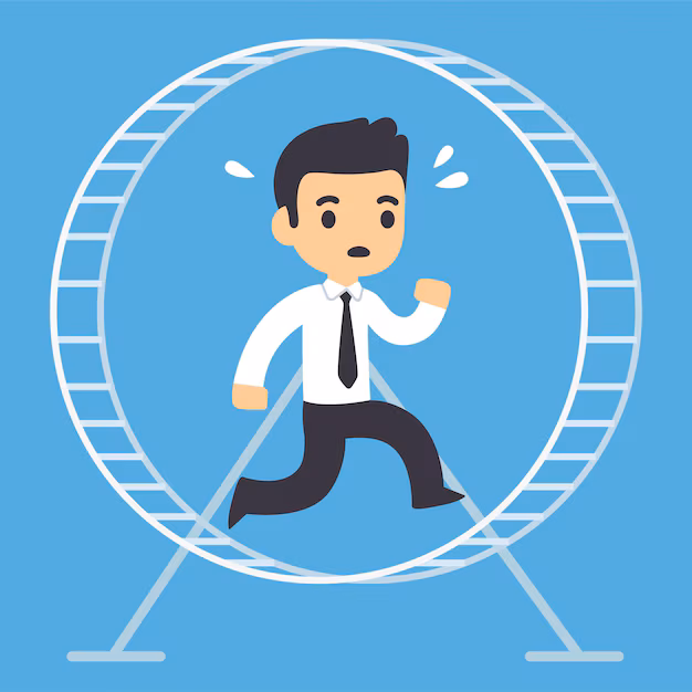 businessman on hamster wheel - Stressed businessman running in hamster wheel rat race concept ...