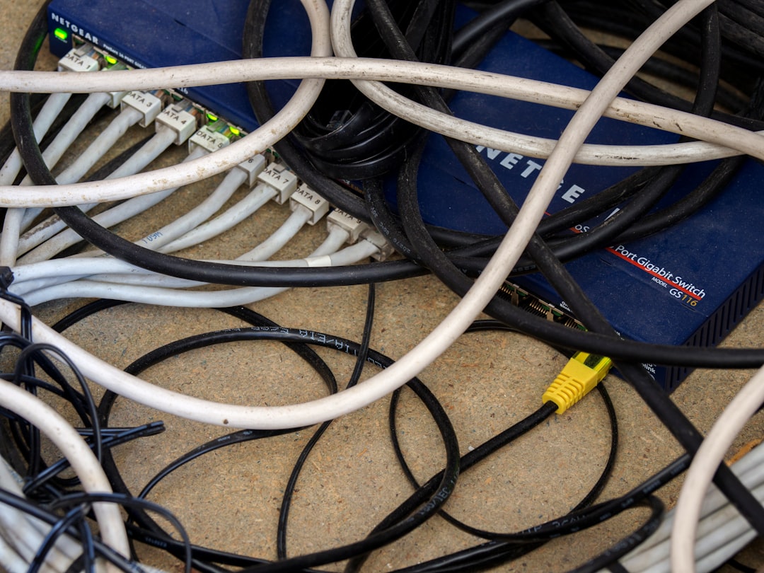 tangled computer cables - close up, bokeh, macro, blur, blurred background, close focus, household items, ethernet router, wires, cables, tangle, internet, 