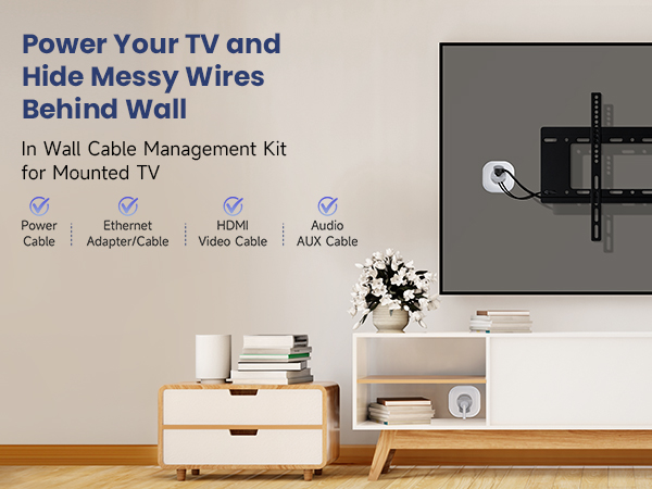 messy power cords living room - ZEXMTE in-Wall Cable Management Kit, TV Cord Hider for Wall ...